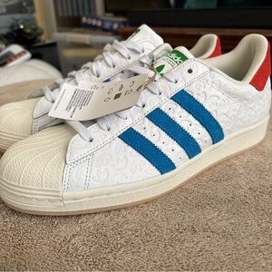 Adidas Originals Superstar Leather White/Blue/Red (Men's 9.5) ID7964